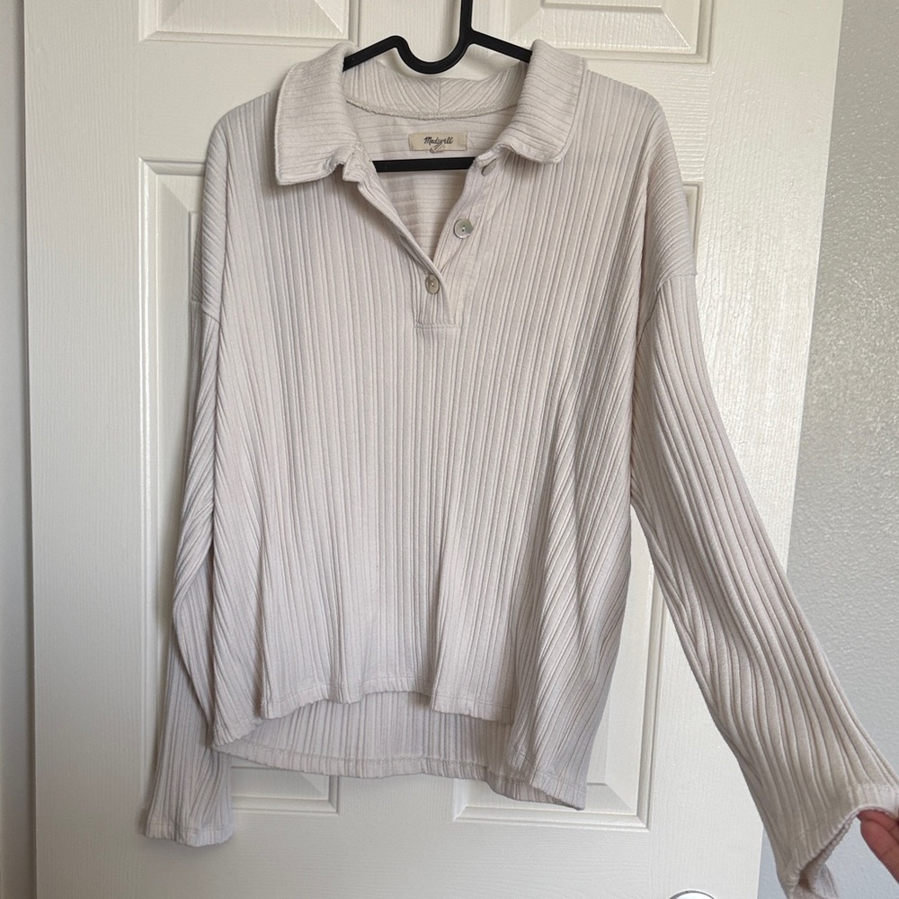 Madewell Ribbed Polo Long Sleeve Top - Cream